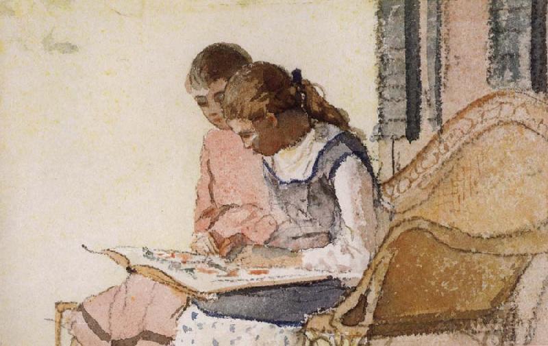 Winslow Homer Two Girls Looking at a Book oil painting image
